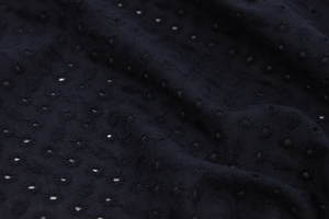 Embroidered cotton fabric - circles - dark navy blue