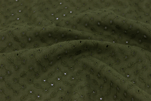 Embroidered cotton fabric - circles - olive