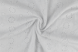 Embroidered cotton fabric - openwork daisy  - white