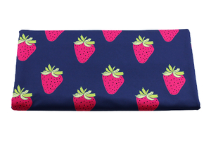 Strawberries on navy blue - lycra for swimsuits