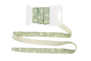 Cotton ribbon 15 mm - Flowers on dirty mint