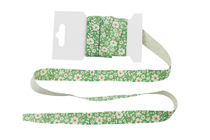 Cotton ribbon 15 mm - Flowers on green
