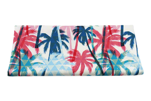 Fabric for swimming shorts - blue and red palms
